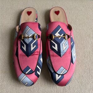 Gucci Pink and Blue Geometric Mules